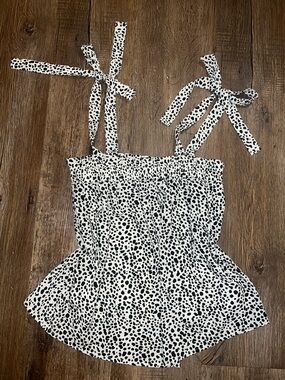 Pink Lily Black and White Dalmatian Print Tie-Strap Tank Top